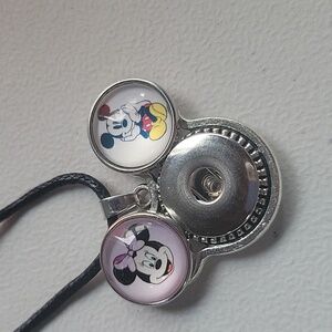 #D Silver Mouse Ears Snap Pendant Necklace With 2 18mm Snaps